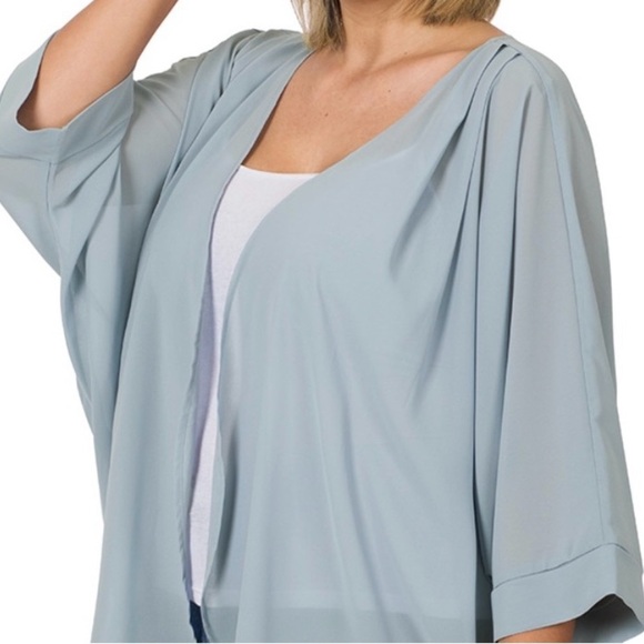 New! Plus Size Ash Blue Chiffon Kimono Cardigan Size 1X 2X 3X - Picture 2 of 4